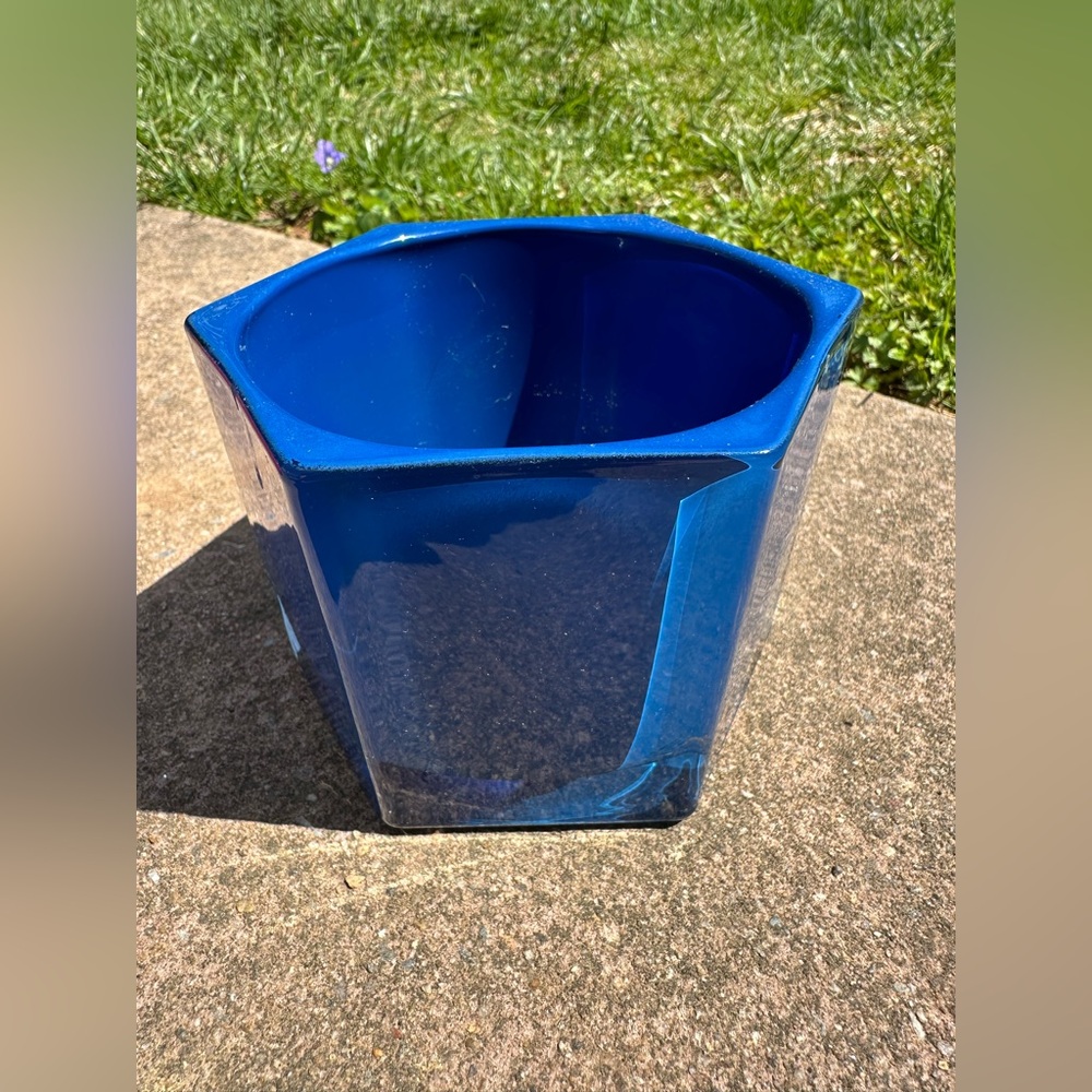 Blue Glass Candle holder- some scratches- see photos